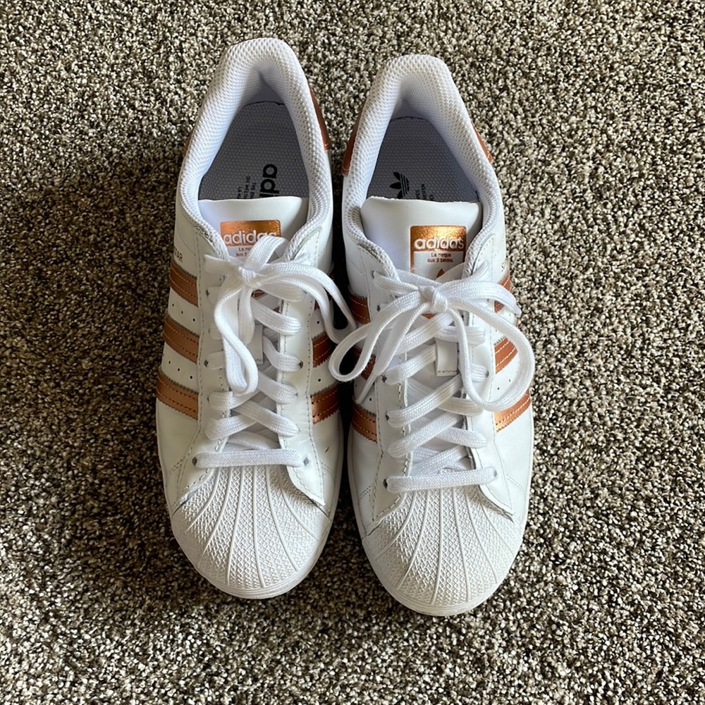 Womens adidas Superstar Athletic Shoe - Cloud White / Copper Metallic
Size: 8